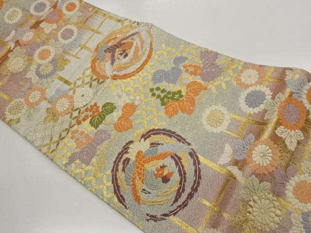 JAPANESE KIMONO / FUKURO OBI / WOVEN PHOENIX / CHRYSANTHEMUM / PAULOWN